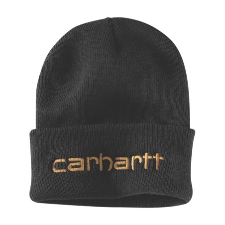 Berretto con risvolto e logo Carhartt nero e oro